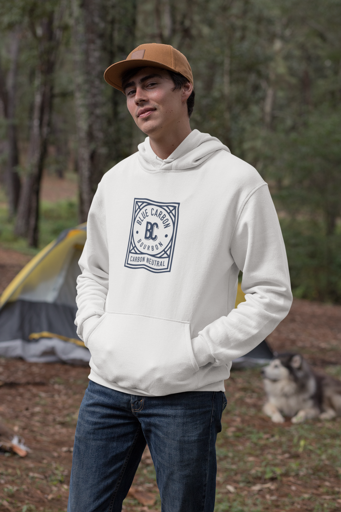 Blue Carbon Bourbon Logo'd Cozy Unisex Hooded Sweatshirt