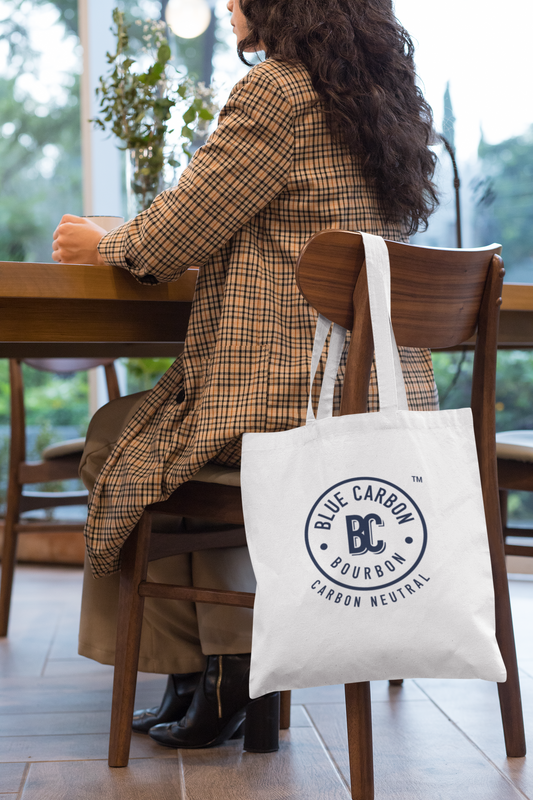Blue Carbon Bourbon Logo's Design | Eco-Friendly Weekender Tote Bag | Circle Logo On One Side | Square Logo On Other Side