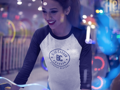 Blue Carbon Bourbon Circle Logo'd Baseball 3/4 Tee